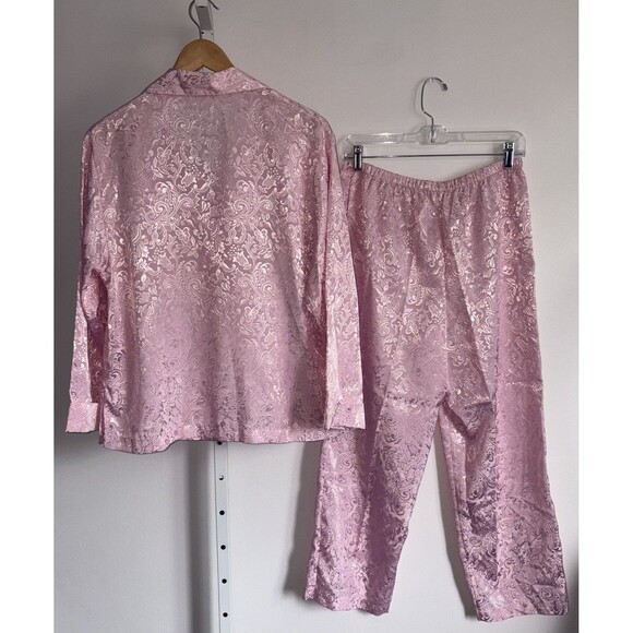 Vtg Victoria's Secret 2 Pc Pink Satin Pajama Set Y2K Size Medium Long Sleeve - Picture 7 of 8